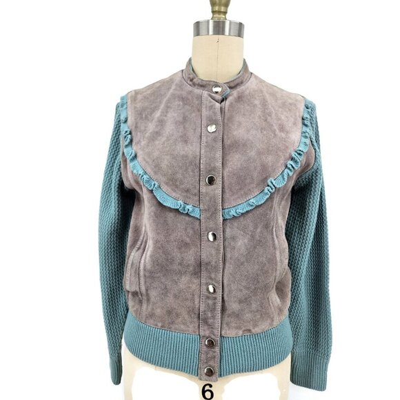 Sheplers Jackets & Blazers - VTG Sheplers Leather Suede Knit Jacket Womens S Grey Ruffle Korea